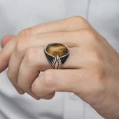 Kaplan Gözü Taşlı 925 Gümüş Erkek Yüzük thumbnail 5