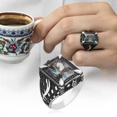 Zülfikar Desenli Kare Mistik Topaz Taşlı 925 Gümüş Erkek Yüzük thumbnail 10