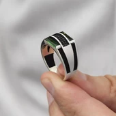 Baget Yeşil Taşlı 925 Gümüş Erkek Yüzük thumbnail 5