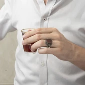 Baget Yeşil Taşlı 925 Gümüş Erkek Yüzük thumbnail 12