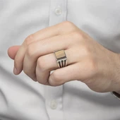 Kare Kaplan Gözü Taşlı 925 Gümüş Erkek Yüzük thumbnail 12