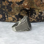 Lale Motifli Mikro Taşlı İşlemeli Gümüş Erkek Yüzük thumbnail 5