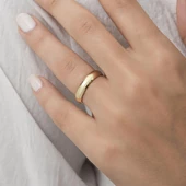 4 mm Bombeli Klasik Düz Altın Kaplama Tek Gümüş Alyans Yüzük thumbnail 6