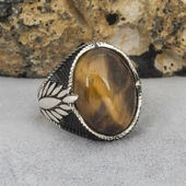 Kaplan Gözü Taşlı 925 Gümüş Erkek Yüzük thumbnail 8