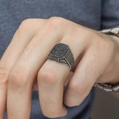 Lale Motifli Mikro Taşlı İşlemeli Gümüş Erkek Yüzük thumbnail 10