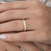 4 mm Bombeli Klasik Düz Altın Kaplama Tek Gümüş Alyans Yüzük thumbnail 4