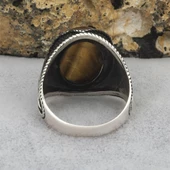 Kaplan Gözü Taşlı 925 Gümüş Erkek Yüzük thumbnail 2