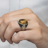 Kaplan Gözü Taşlı 925 Gümüş Erkek Yüzük thumbnail 12