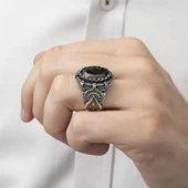 Oval Faset Kesim Yeşil Taşlı 925 Gümüş Erkek Yüzük thumbnail 3