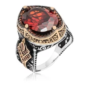 Kırmızı Taşlı 925 Gümüş Erkek Yüzük - 4