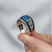 2 Sıra Mavi Taşlı 925 Gümüş Erkek Yüzük - 5