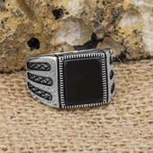 Kare Siyah Oniks Taşlı 925 Gümüş Erkek Yüzük thumbnail 10