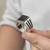 Kare Siyah Oniks Taşlı 925 Gümüş Erkek Yüzük thumbnail 9