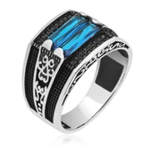 2 Sıra Mavi Taşlı 925 Gümüş Erkek Yüzük - 10