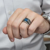 2 Sıra Mavi Taşlı 925 Gümüş Erkek Yüzük - 11