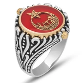 Çift Taraflı Ayyıldız Vatan Yazılı 925 Gümüş Erkek Yüzük thumbnail 12