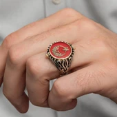 Çift Taraflı Ayyıldız Vatan Yazılı 925 Gümüş Erkek Yüzük thumbnail 6