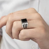 Kare Siyah Oniks Taşlı 925 Gümüş Erkek Yüzük thumbnail 4