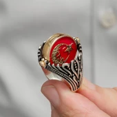 Çift Taraflı Ayyıldız Vatan Yazılı 925 Gümüş Erkek Yüzük thumbnail 8