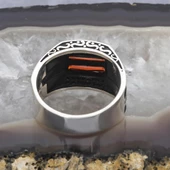 2 Sıra Kırmızı Taşlı 925 Gümüş Erkek Yüzük thumbnail 6