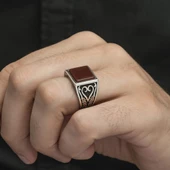Kare Akik Taşlı 925 Gümüş Erkek Yüzük - 7