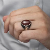 Oval Akik Taşlı 925 Gümüş Erkek Yüzük - 7