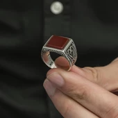 Kare Akik Taşlı 925 Gümüş Erkek Yüzük - 4