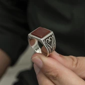 Kare Akik Taşlı 925 Gümüş Erkek Yüzük - 5