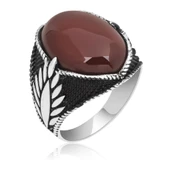 Oval Akik Taşlı 925 Gümüş Erkek Yüzük - 4