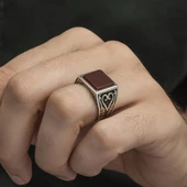 Kare Akik Taşlı 925 Gümüş Erkek Yüzük - 8