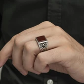 Kare Akik Taşlı 925 Gümüş Erkek Yüzük - 2