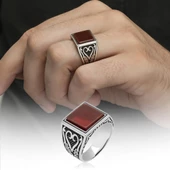 Kare Akik Taşlı 925 Gümüş Erkek Yüzük - 1