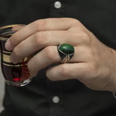 Yeşil Kaplan Gözü Taşlı Oval 925 Gümüş Erkek Yüzük thumbnail 12