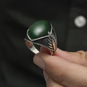 Yeşil Kaplan Gözü Taşlı Oval 925 Gümüş Erkek Yüzük thumbnail 4