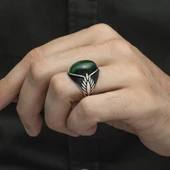 Yeşil Kaplan Gözü Taşlı Oval 925 Gümüş Erkek Yüzük thumbnail 7