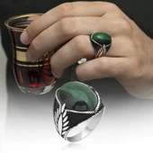 Yeşil Kaplan Gözü Taşlı Oval 925 Gümüş Erkek Yüzük thumbnail 1