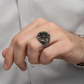 Pusula Desenli Mikro Taşlı 925 Gümüş Erkek Yüzük thumbnail 7