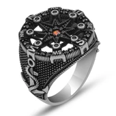 Pusula Desenli Mikro Taşlı 925 Gümüş Erkek Yüzük thumbnail 10