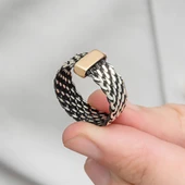 Burgulu Zincir Model 925 Ayar Gümüş Erkek Yüzük - 11