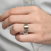 Burgulu Zincir Model 925 Ayar Gümüş Erkek Yüzük - 5