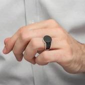 Siyah Oniks Yuvarlak Taşlı 925 Gümüş Erkek Yüzük thumbnail 7