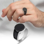 Siyah Oniks Yuvarlak Taşlı 925 Gümüş Erkek Yüzük thumbnail 10