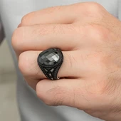 Siyah Kaplama Siyah Taşlı 925 Gümüş Erkek Yüzük thumbnail 2