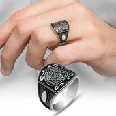 Mührü Süleyman İşleme 925 Gümüş Erkek Yüzük - 11