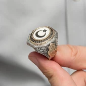 Ayyıldız La Galibe İllallah Yazılı 925 Gümüş Erkek Yüzük - 9