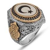 Ayyıldız La Galibe İllallah Yazılı 925 Gümüş Erkek Yüzük - 3