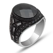 Siyah Kaplama Siyah Taşlı 925 Gümüş Erkek Yüzük thumbnail 1