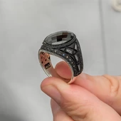 Siyah Kaplama Siyah Taşlı 925 Gümüş Erkek Yüzük thumbnail 4