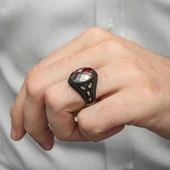 Siyah kaplama Kırmızı Taşlı 925 Gümüş Erkek Yüzük - 8