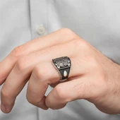 Mührü Süleyman İşleme 925 Gümüş Erkek Yüzük - 5